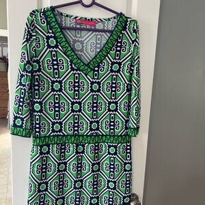 Macbeth Collection by Margaret Josephs Vibrant Green and Blue Long Sleeve Dress